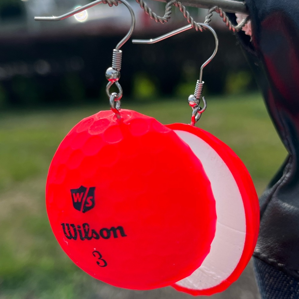 Bright Orange Golf Ball Earrings